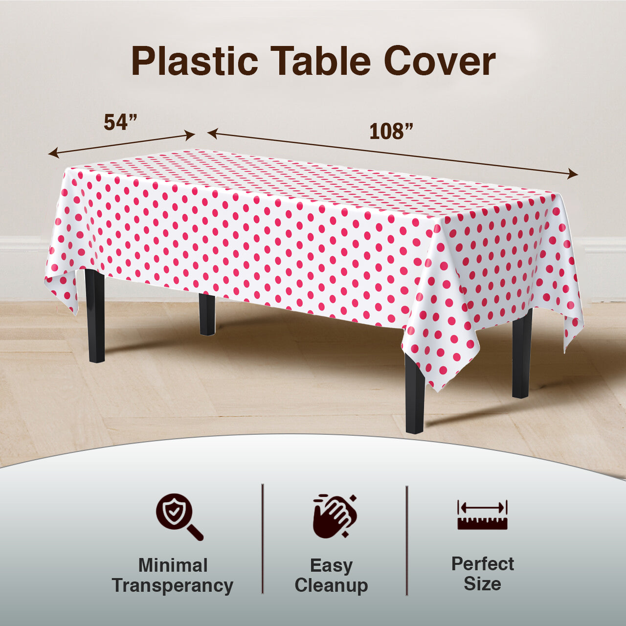 Red Polka Dot Plastic Table Covers | 6 Pack | 54 in. x 108 in.