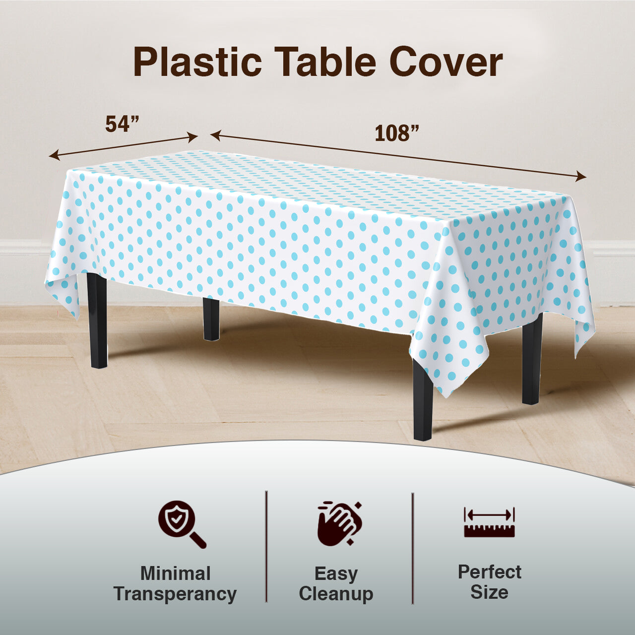 Light Blue Polka Dot Plastic Table Covers | 6 Pack | 54 in. x 108 in.