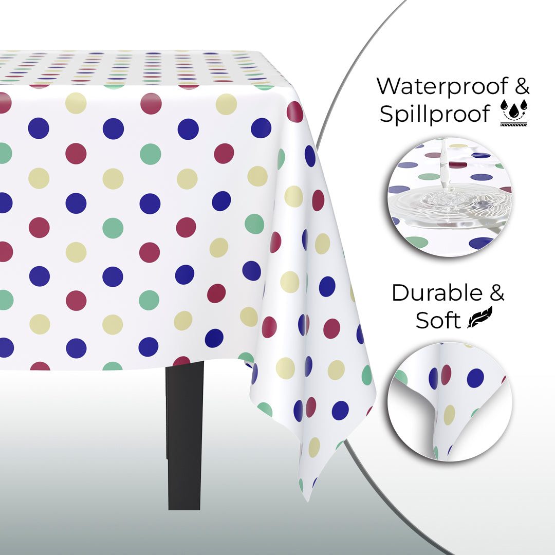 Multi Colored Polka Dot Plastic Table Covers | 12 Pack | 54 in. x 108 in.
