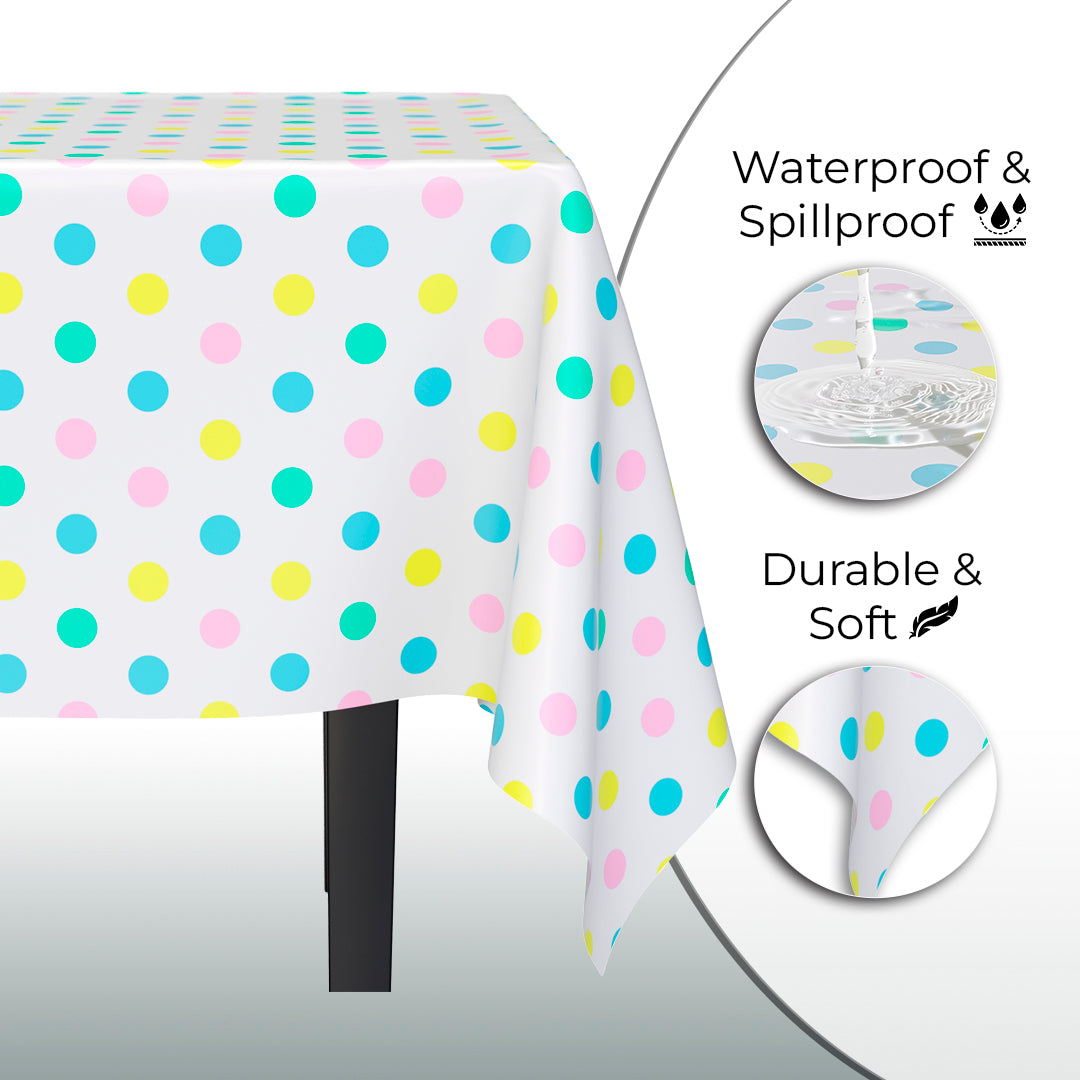 Pastel Polka Dot Plastic Table Covers | 12 Pack | 54 in. x 108 in.