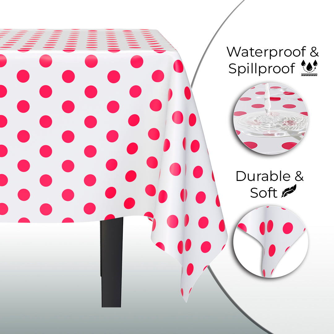 Red Polka Dot Plastic Table Covers | 6 Pack | 54 in. x 108 in.