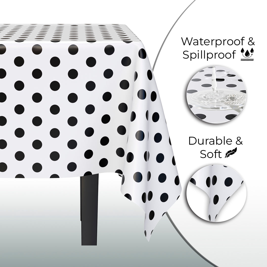 Black Polka Dot Plastic Table Covers | 6 Pack | 54 in. x 108 in.