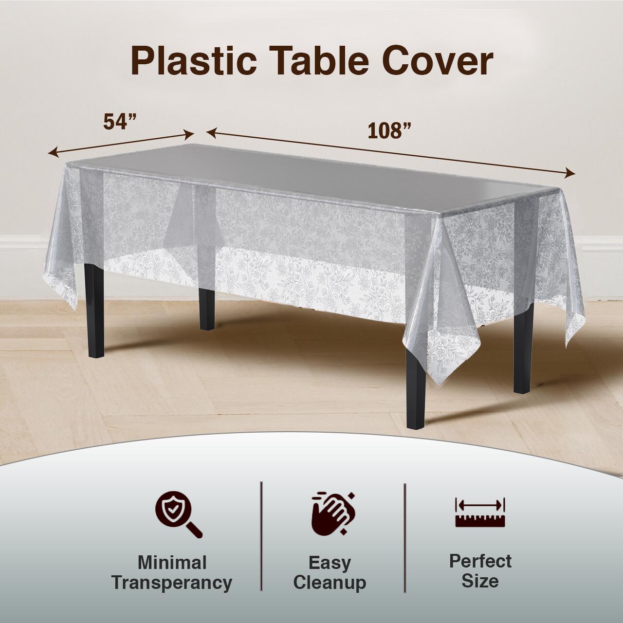 Premium Silver Floral Plastic Table Covers | 12 Count