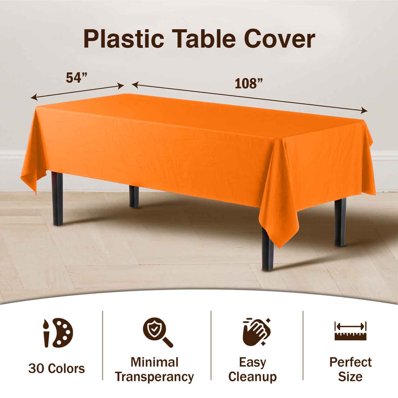 Premium Orange Plastic Table Cover | 96 Count