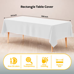 White Plastic Table Covers | 12 Pack | 54 in. x 108 in.