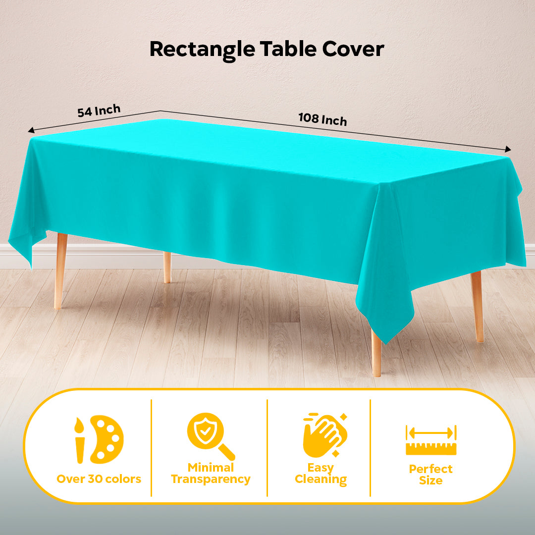 Aqua Blue Plastic Table Cover | Case of 48 | 54 in. x 108 in.