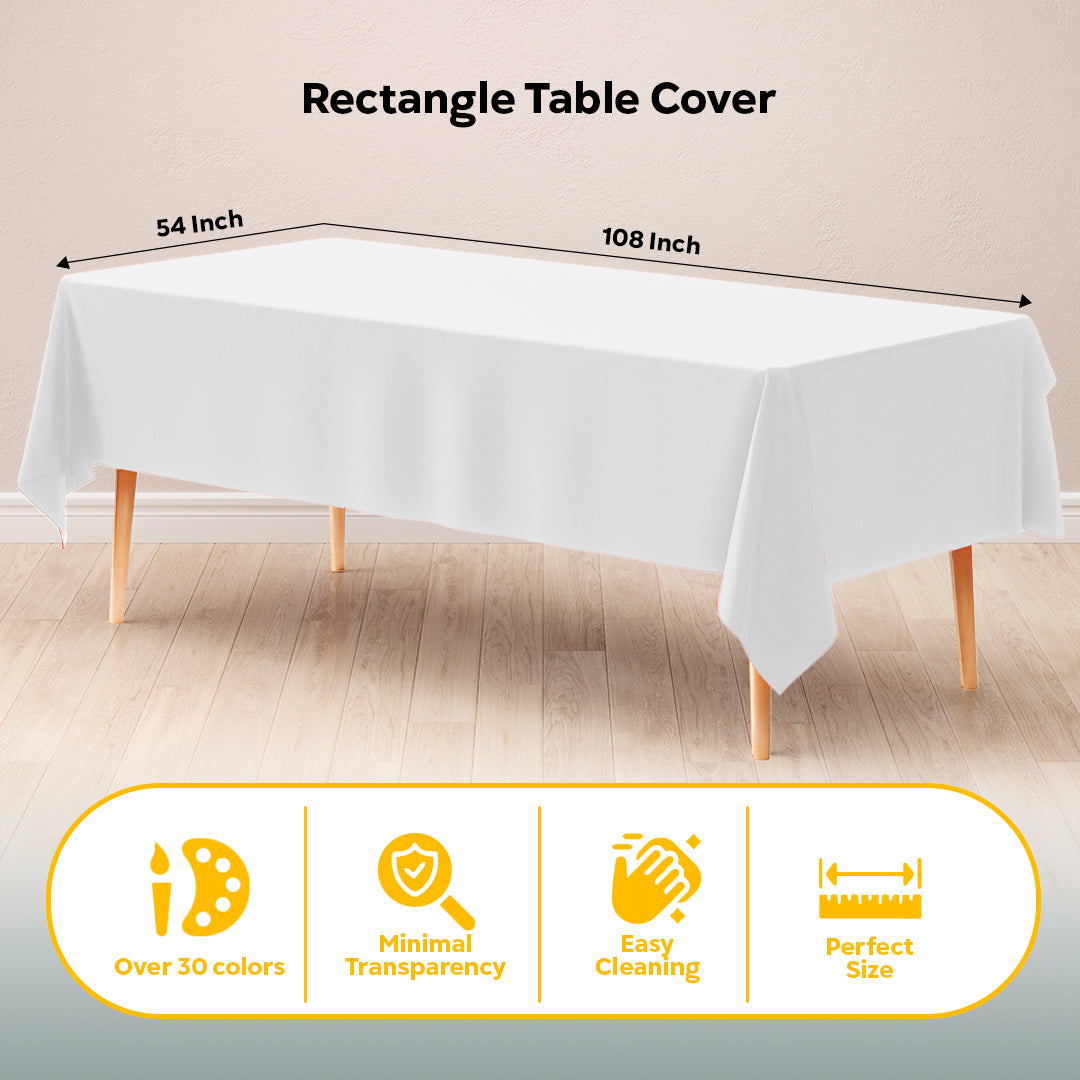 White Plastic Table Cover | Case of 48 | 54 in. x 108 in.