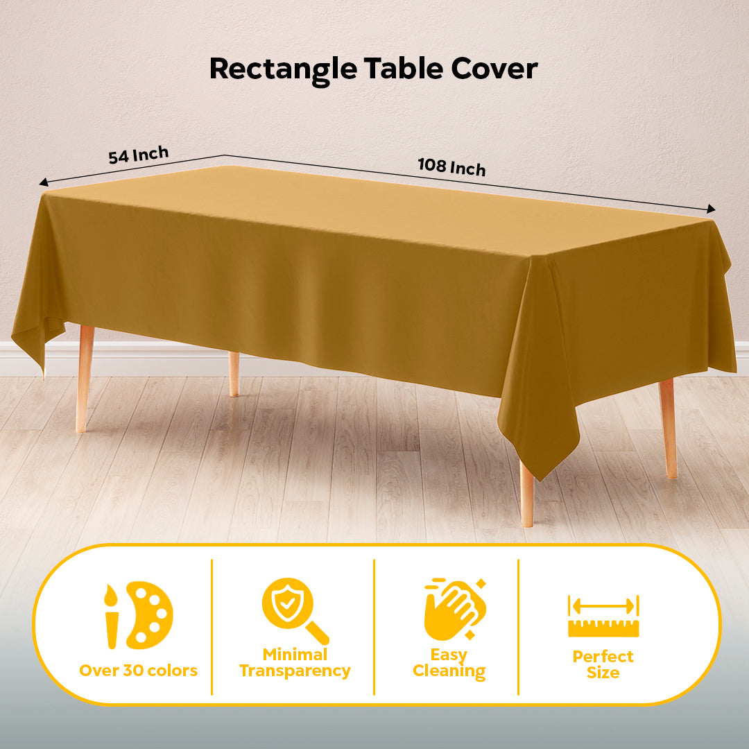 Gold Plastic Table Covers | 12 Pack | 54 in. x 108 in.
