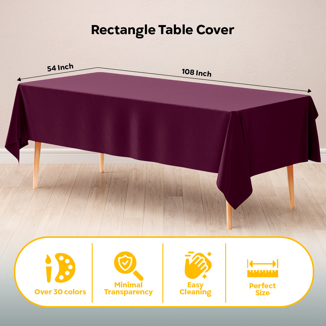 Plum Plastic Table Covers | 12 Pack | 54 in. x 108 in.