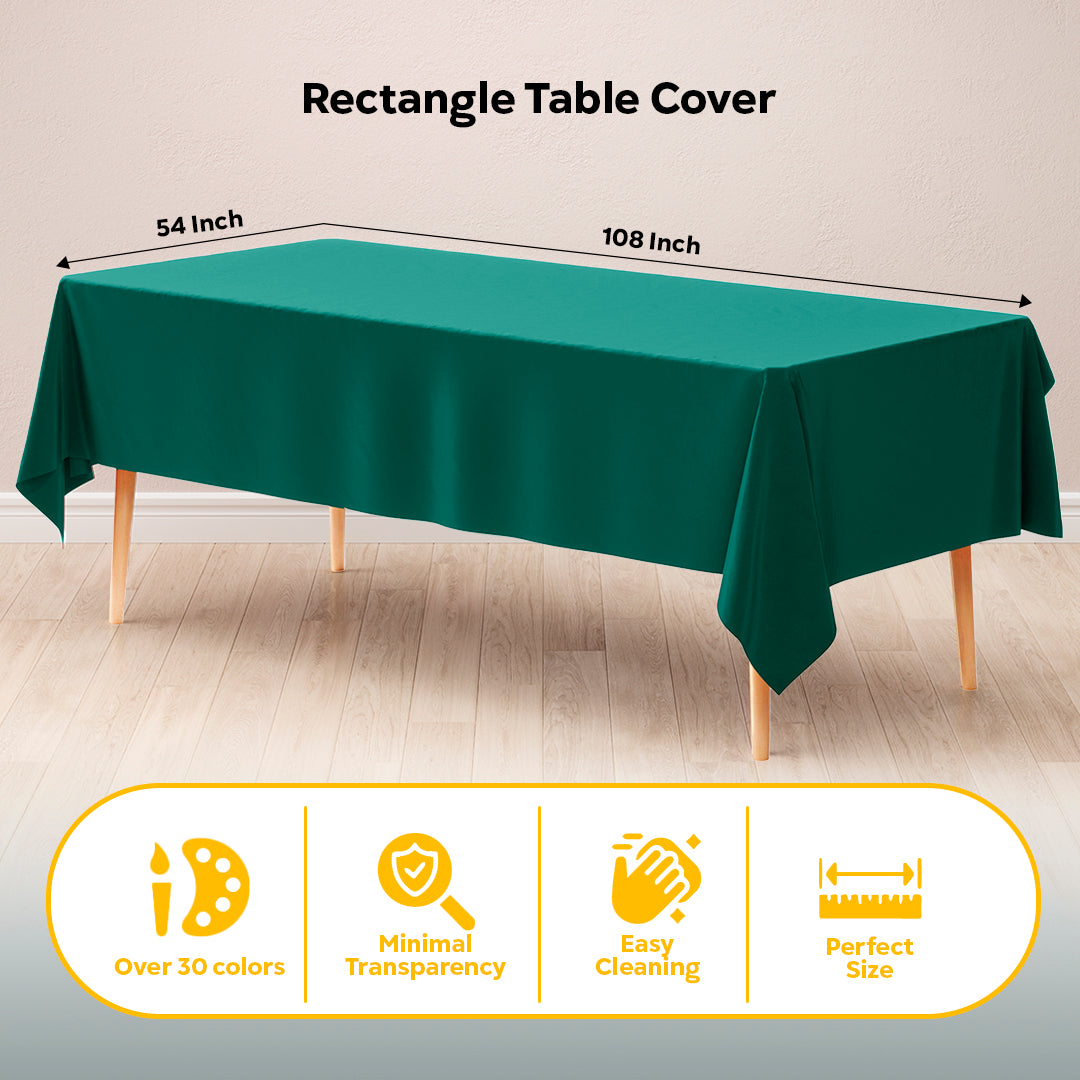 Dark Green Plastic Table Cover | Case of 48 | 54 in. x 108 in.