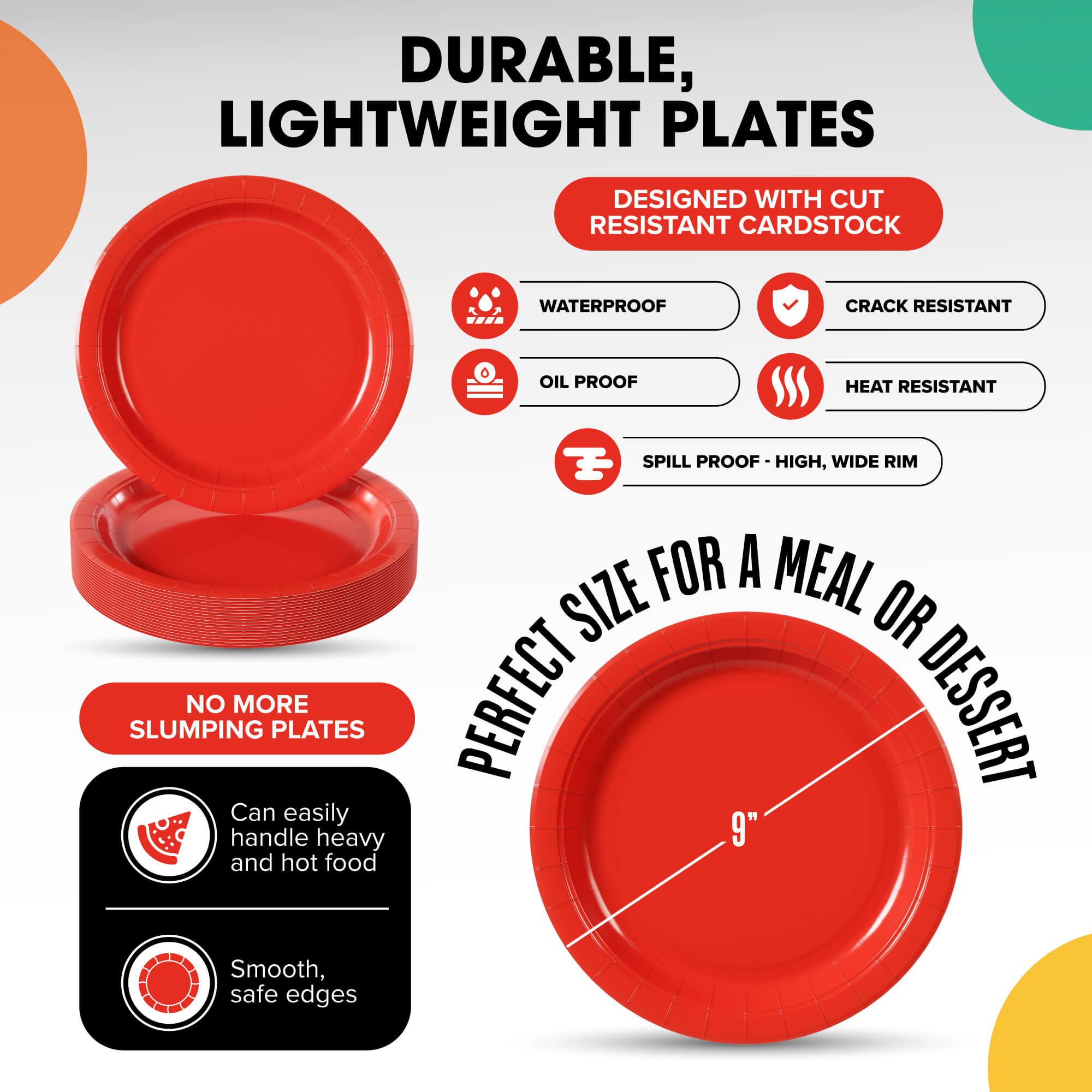 Little Gym - 9 In. Red Paper Plates - 100 Ct.