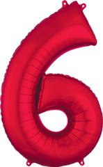 Red Number "6" SuperShape Foil Balloon | 34"