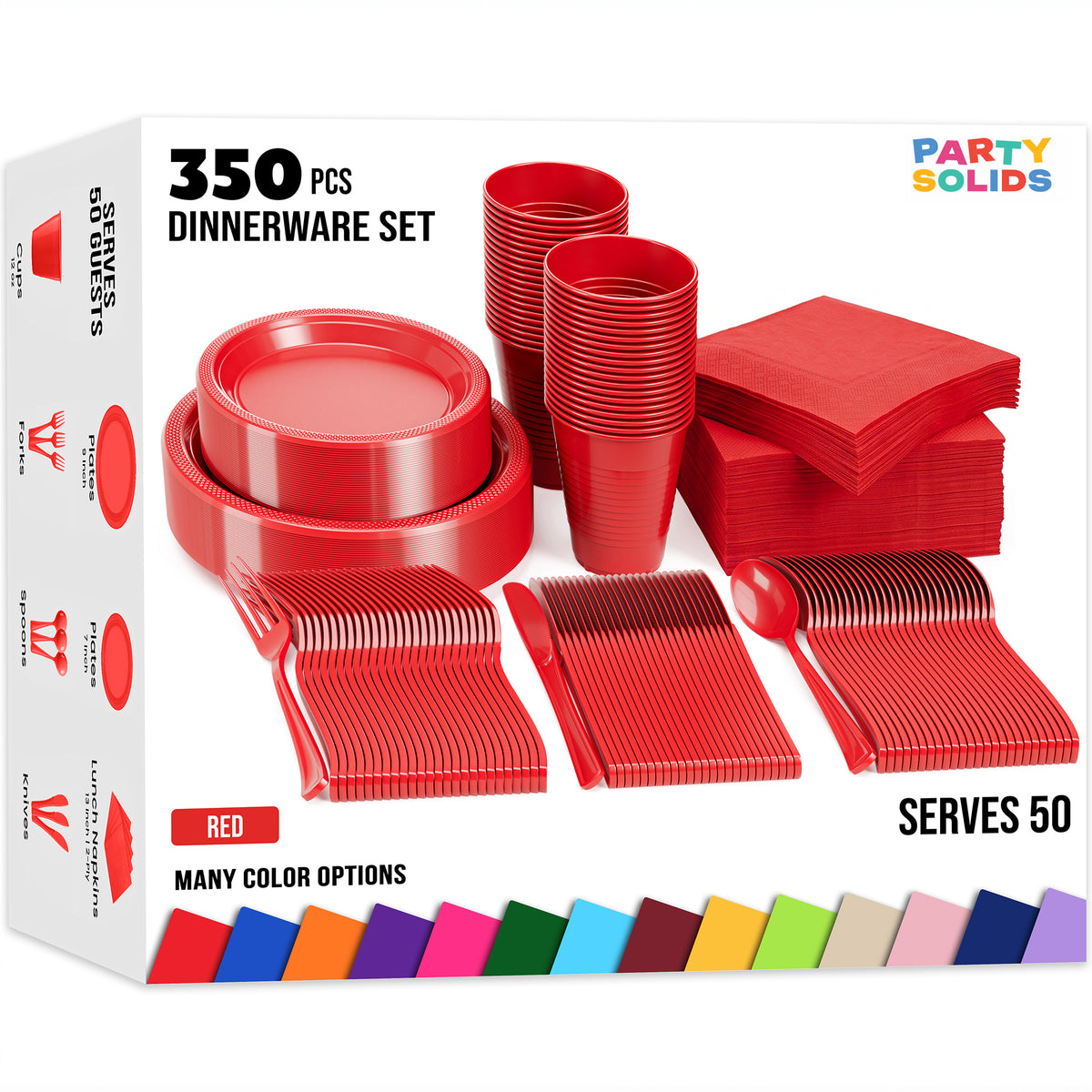 350 Pcs Red Plastic Disposable Tableware Set