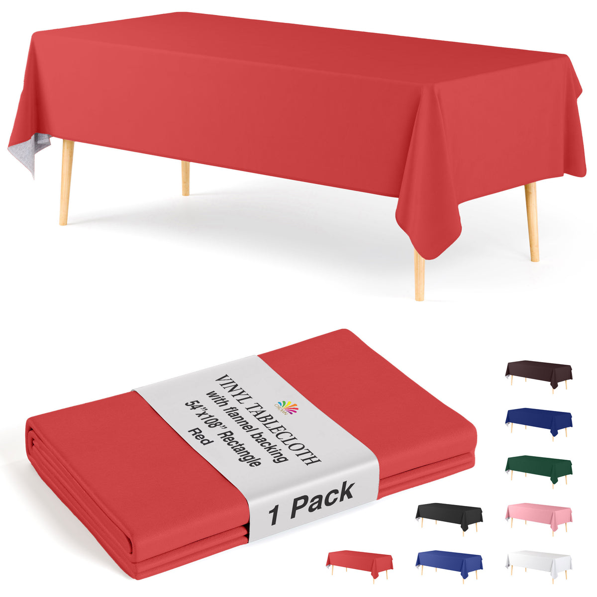 Red Flannel Backed Plastic Table Cover  | 54 in. x 108 in.