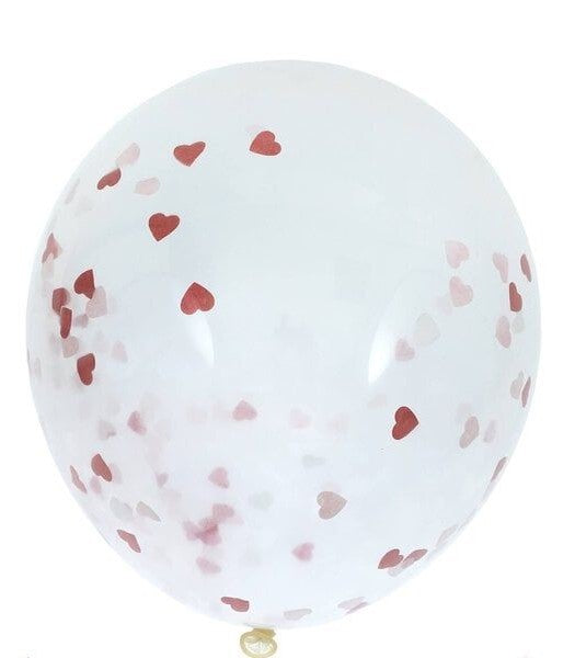 1/24 Dc Clear With 5Grs Heart Shape White/Red Confetti Balloon