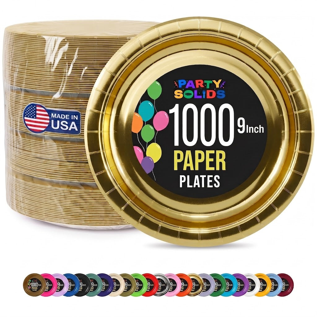 9 in. Reflective Gold Paper Plates | Case of 1000
