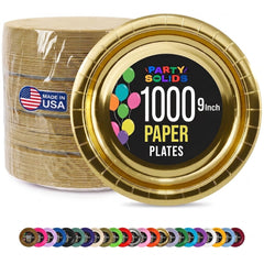 9 in. Reflective Gold Paper Plates | Case of 1000