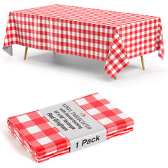Red Gingham Flannel Backed Plastic Table Cover  | 54 in. x 108 in.