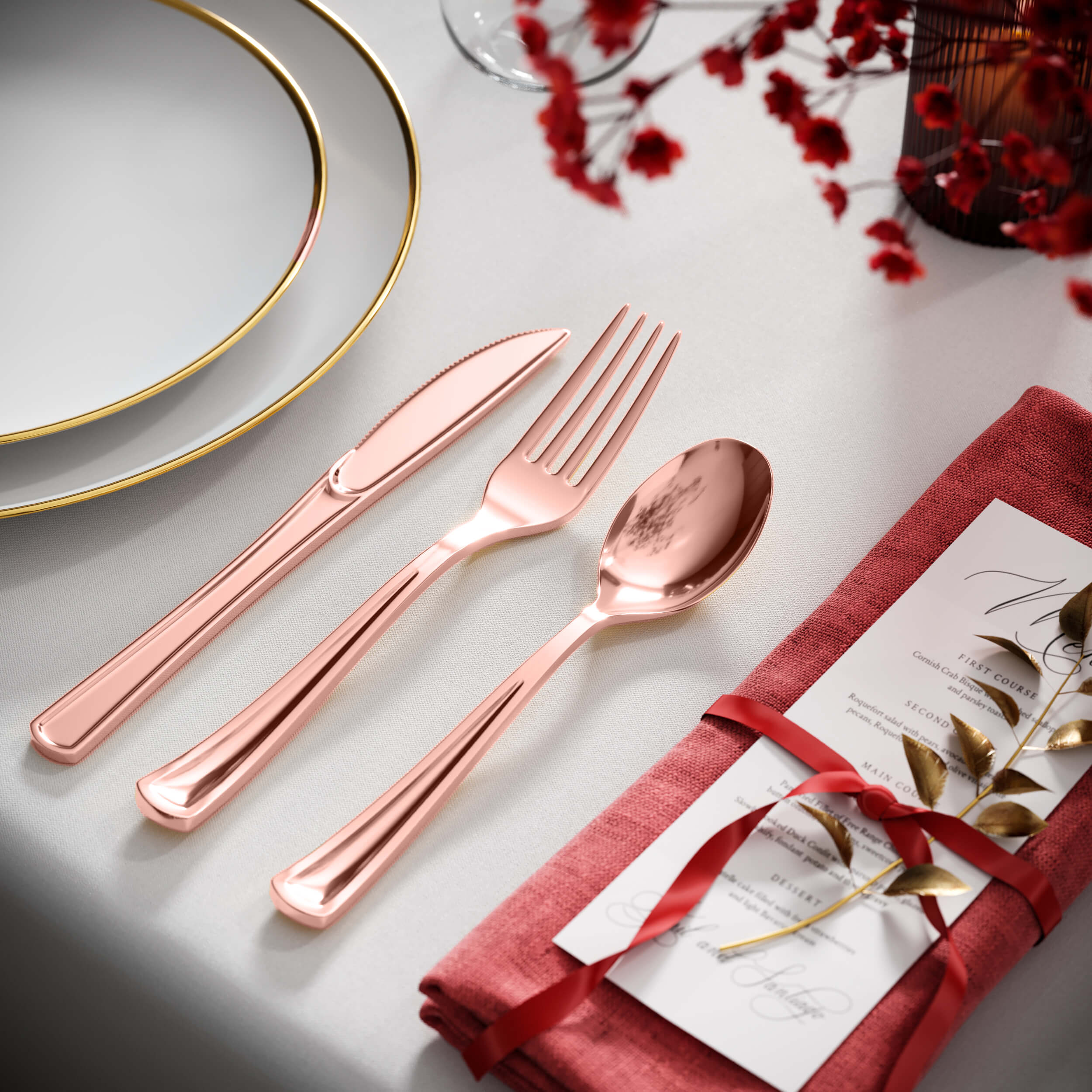 Exquisite Classic Rose Gold Plastic Spoons | 120 Count