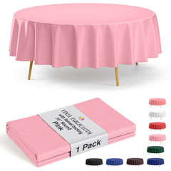 Pink Flannel Backed Plastic Table Cover 70 in. Round