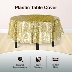 Round Gold Lace Plastic Table Covers | 6 Pack