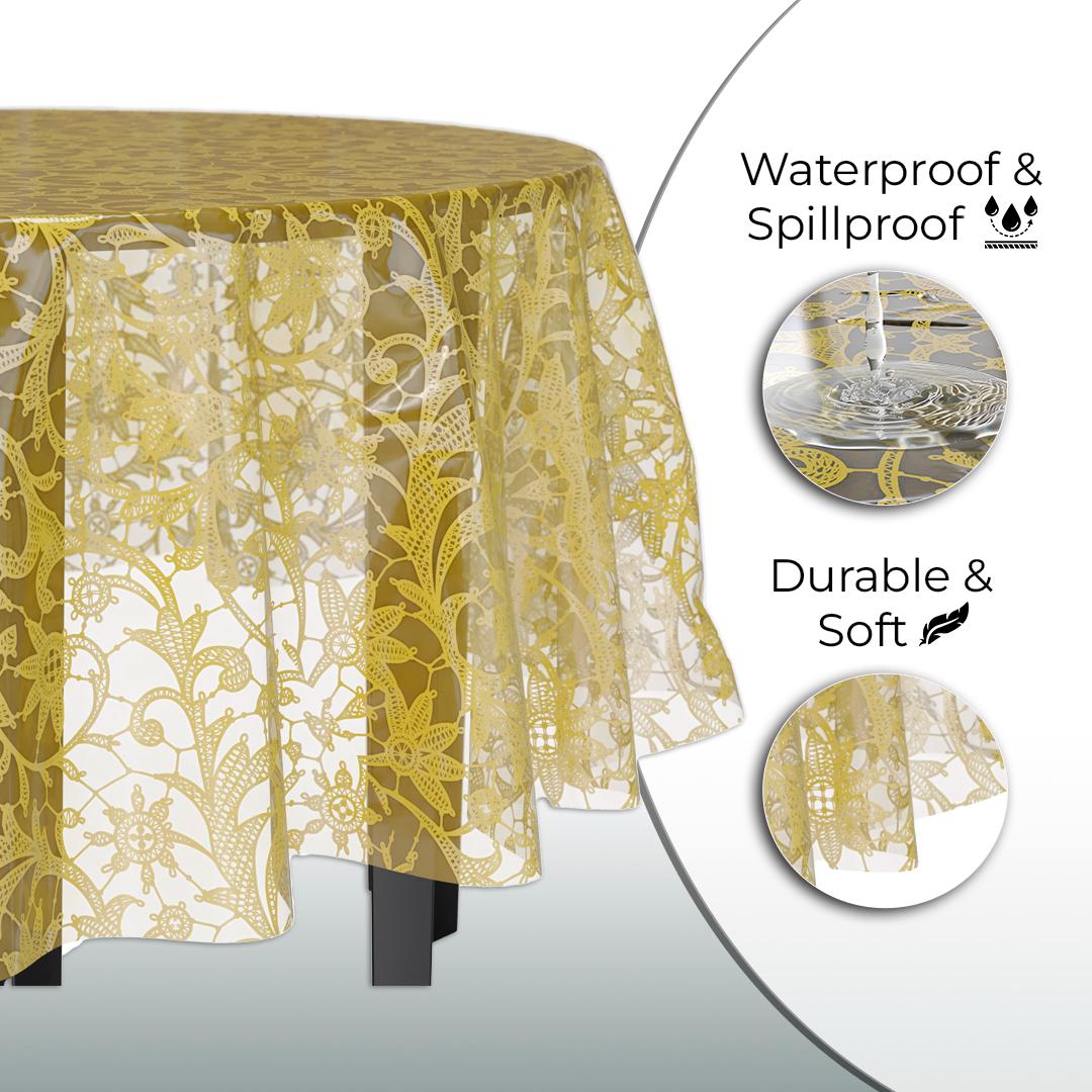 Round Gold Lace Plastic Table Covers | 6 Pack