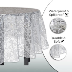 Round White Lace Plastic Table Covers | 12 Pack | 84 in.