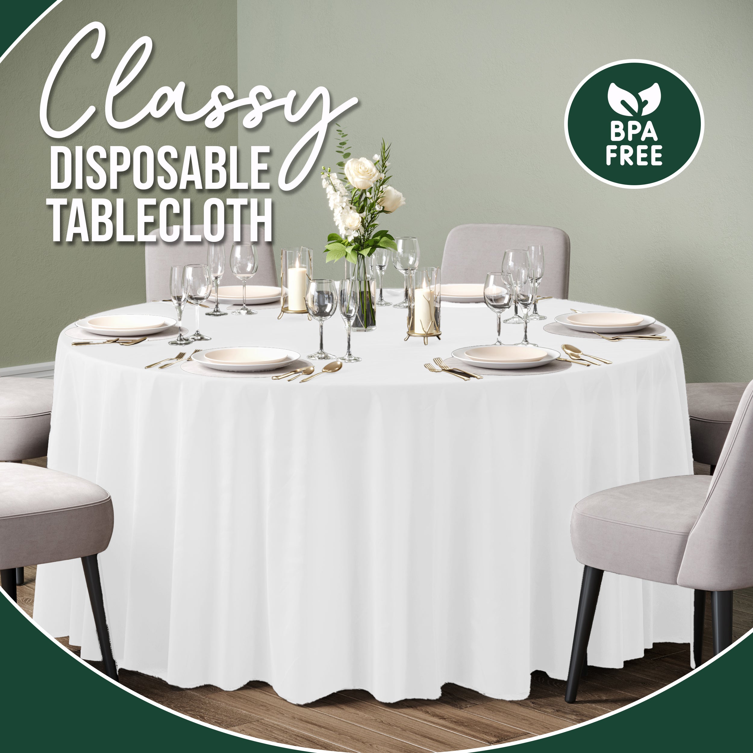 120 in. Premium Round White Plastic Table Covers | 12 Count