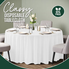 120 in. Premium Round White Plastic Table Covers | 12 Count