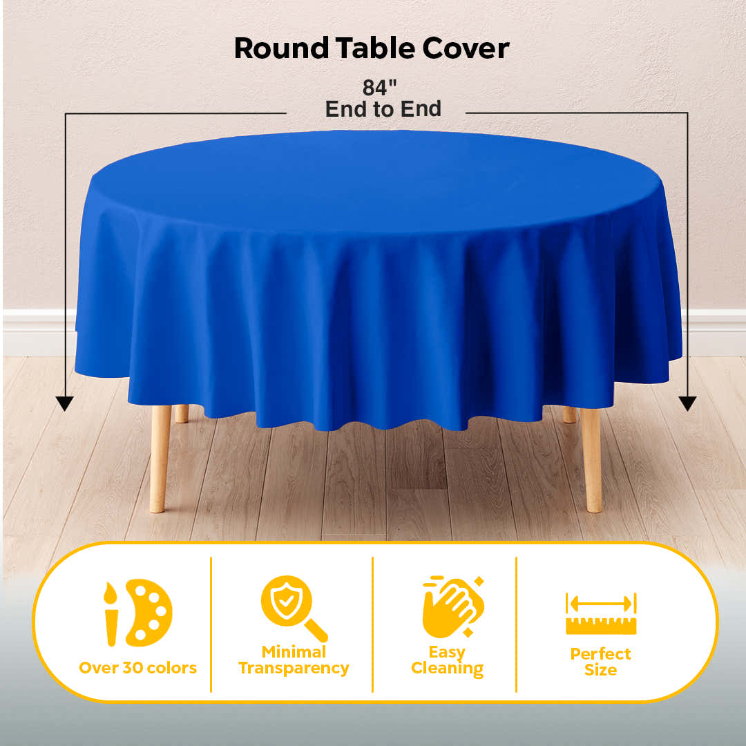 Dark Blue Round Plastic Table Covers | 12 Pack | 84 in.