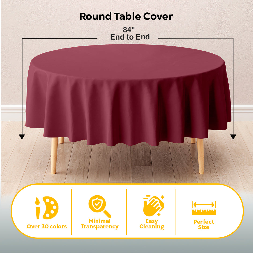 Round Burgundy Plastic Table Covers | 6 Pack | 84 in.