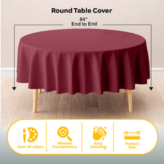 Round Burgundy Plastic Table Covers | 6 Pack | 84 in.