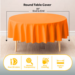Round Orange Plastic Table Covers | 6 Pack | 84 in.