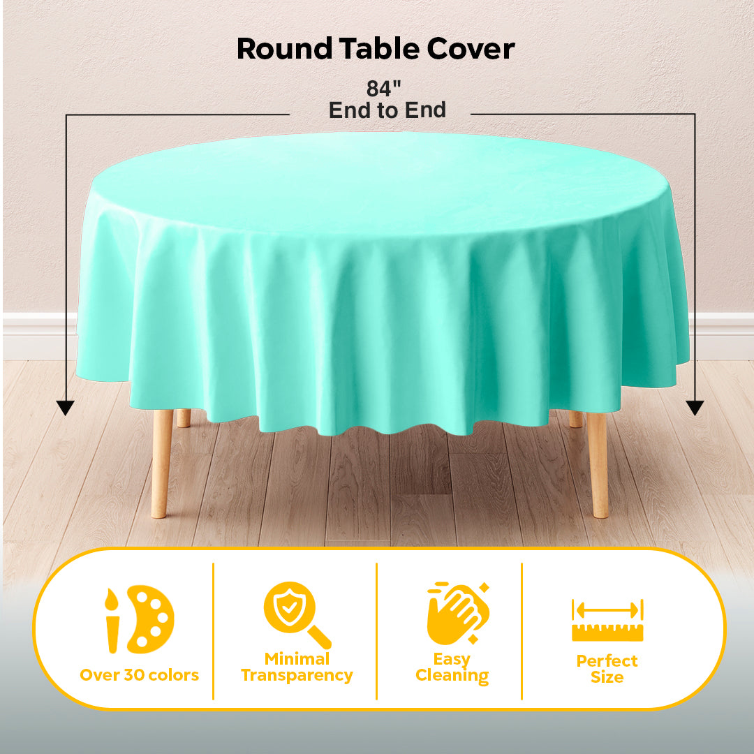 Round Mint Plastic Table Covers | 6 Pack | 84 in.