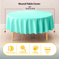 Round Mint Plastic Table Covers | 6 Pack | 84 in.