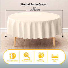 Round Ivory Plastic Table Cover | 84 in. | Case of 48
