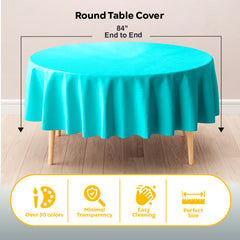 Round Aqua Blue Plastic Table Covers | 6 Pack | 84 in.