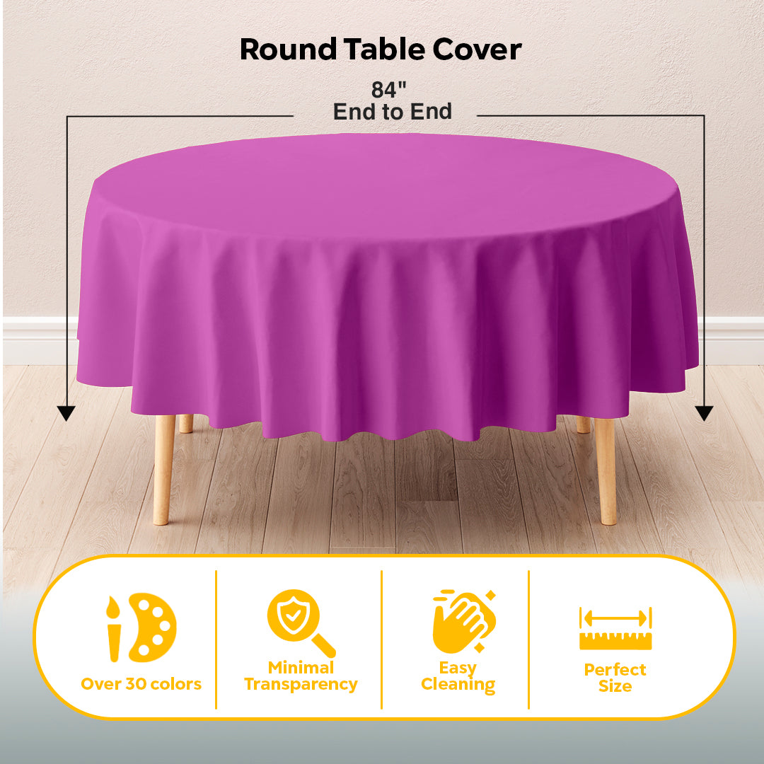 Round Magenta Plastic Table Covers | 12 Pack | 84 in.