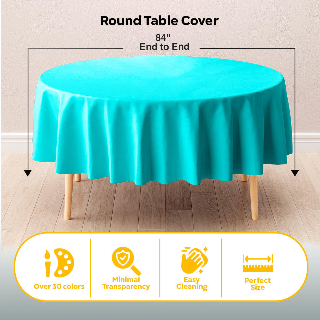 Round Aqua Blue Plastic Table Covers | 12 Pack | 84 in.