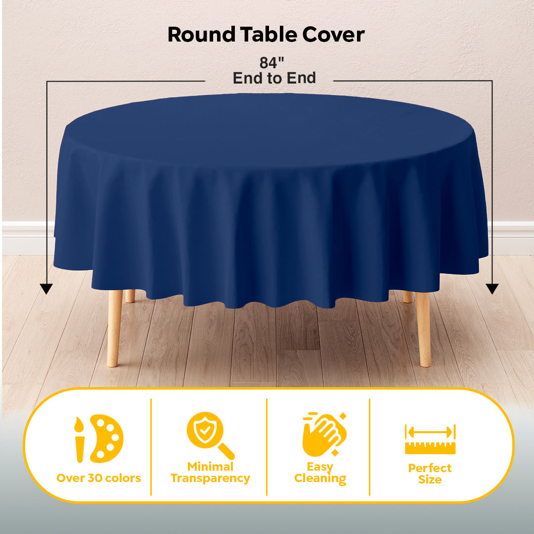 Navy Blue Round Plastic Table Covers | 6 Pack | 84 in.