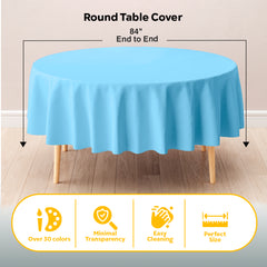 Round Light Blue Plastic Table Covers | 6 Pack | 84 in.