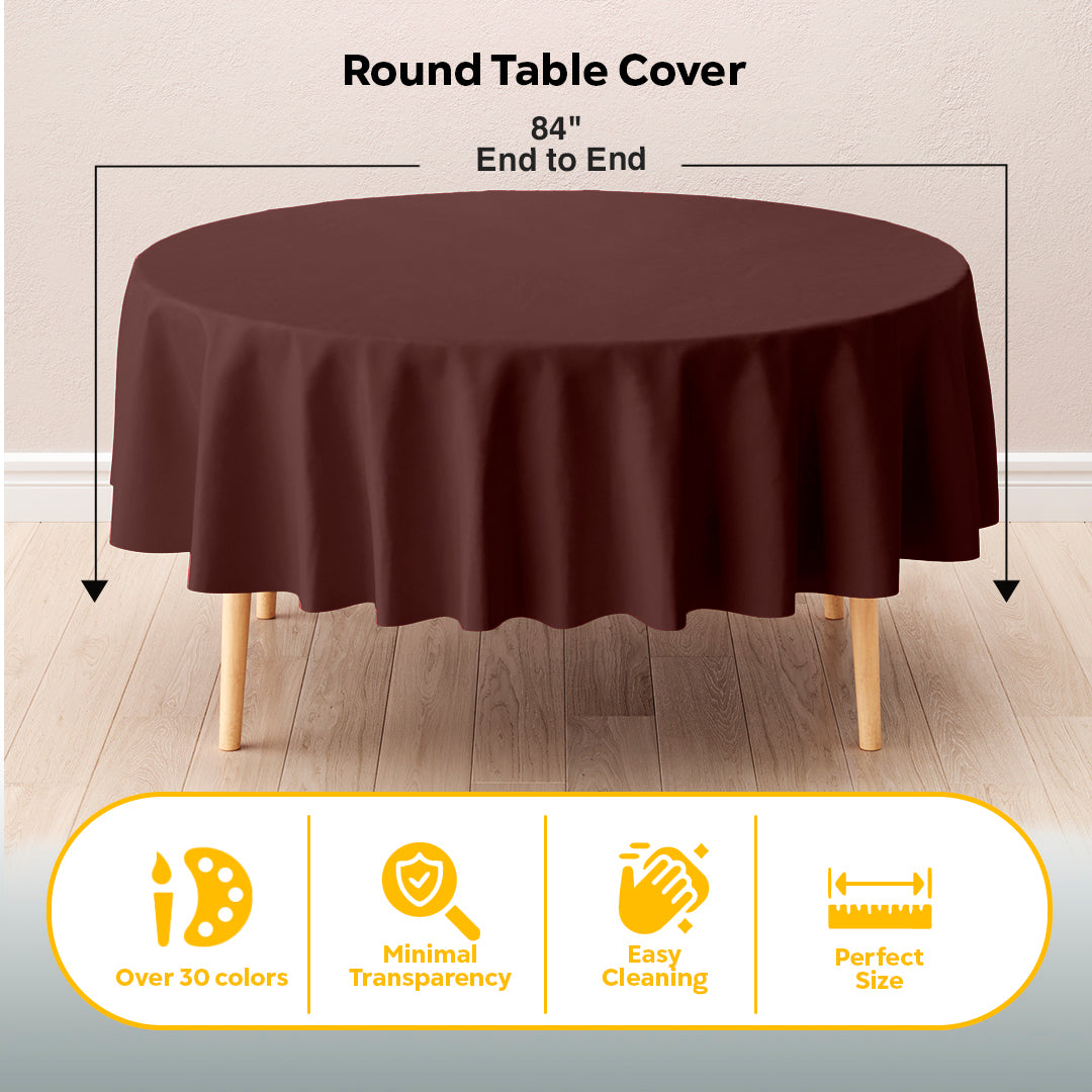 Round Brown Plastic Table Cover | 84 in. | Case of 48