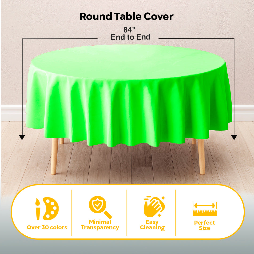 Round Lime Green Plastic Table Covers | 6 Pack | 84 in.