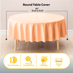 Round Peach Plastic Table Covers | 6 Pack | 84 in.