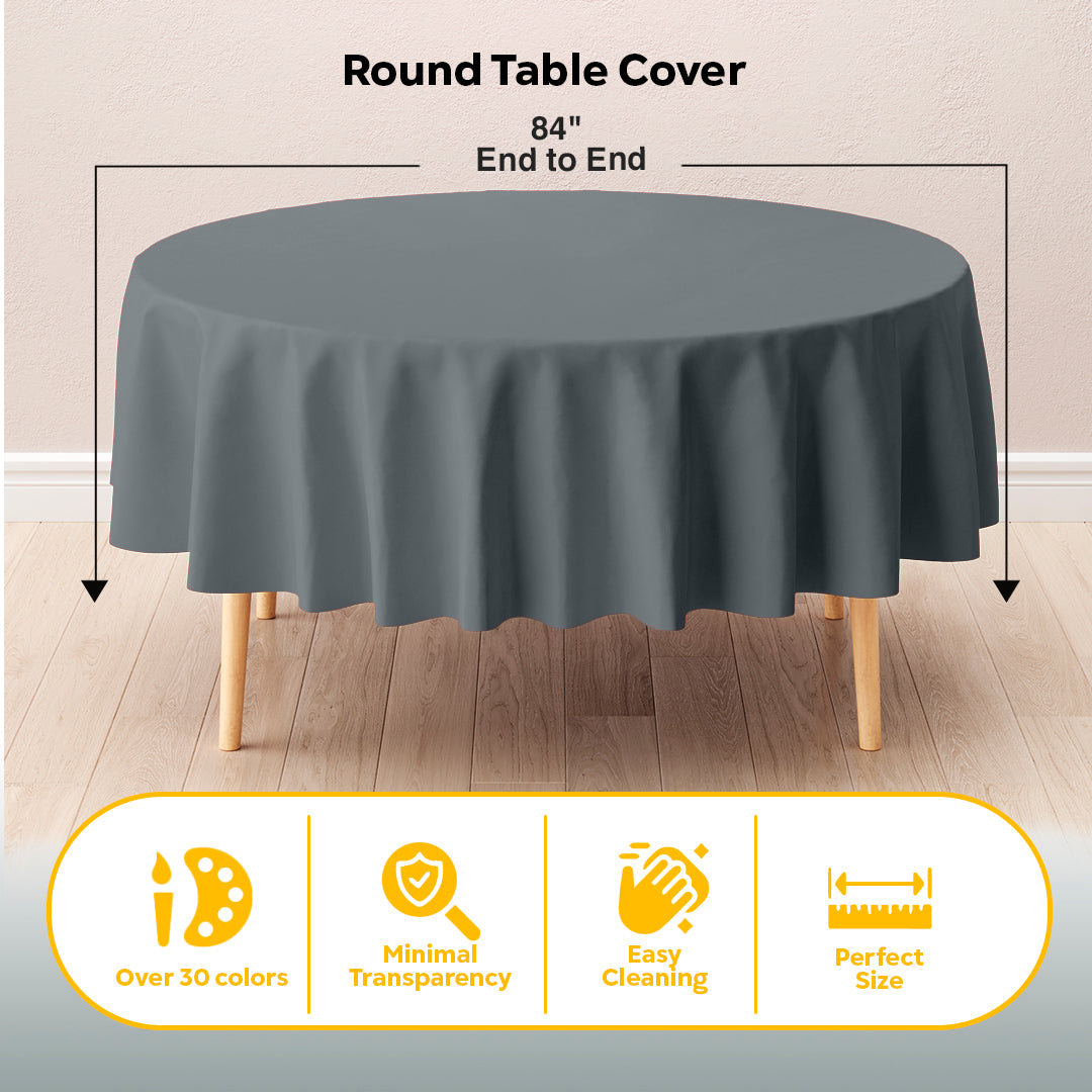 Round Silver Plastic Table Cover | 84 in.