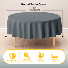 Round Silver Plastic Table Cover | 84 in.