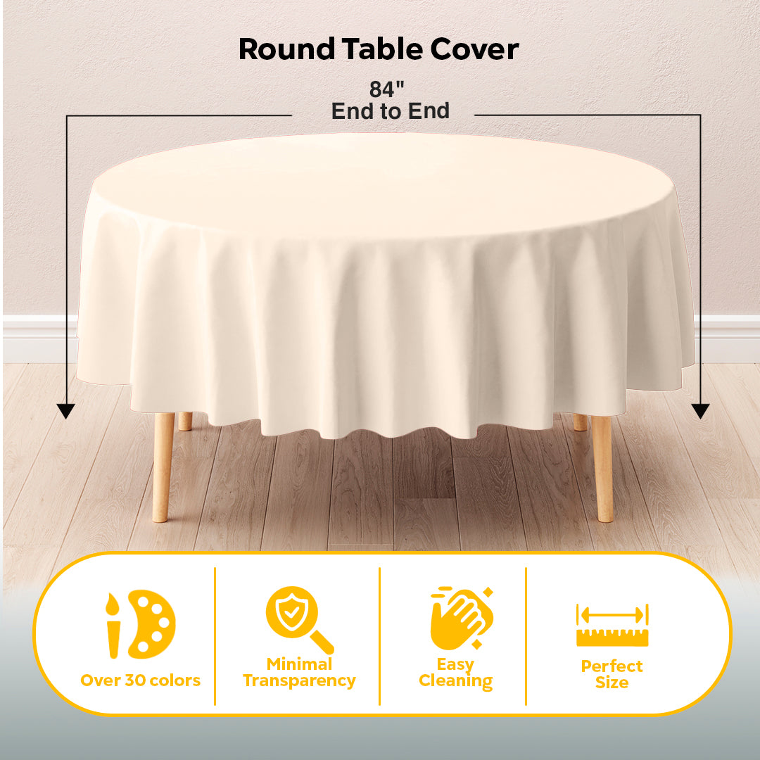 Round Ivory Plastic Table Covers | 12 Pack | 84 in.