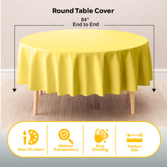 Round Light Yellow Plastic Table Covers | 6 Pack | 84 in.
