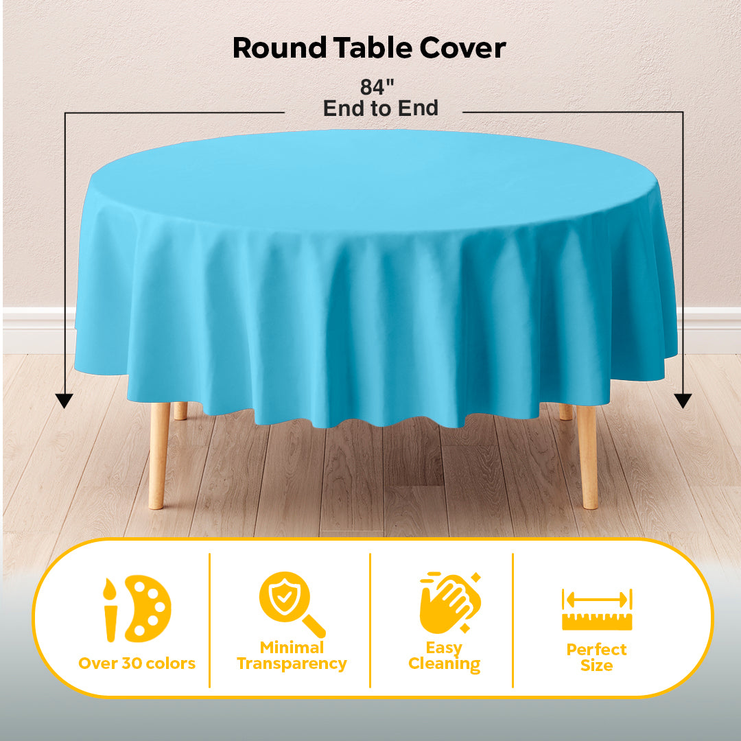 Round Sky Blue Plastic Table Covers | 6 Pack | 84 in.