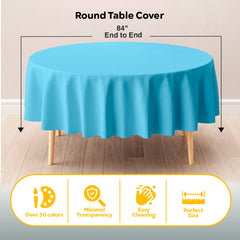 Round Sky Blue Plastic Table Covers | 6 Pack | 84 in.